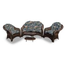 Conjunto de Sofás Fibra Sintética Roma - 1 Sofá 2L + 2 Poltronas + 1 Mesa Centro - Tecido Palmares Petróleo