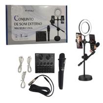 Conjunto de som externo 3 em 1 multifuncional microfone ring light iluminador 6 polegadas knup