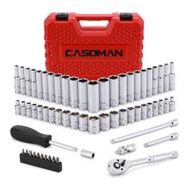 Conjunto de soquetes CASOMAN 1/4" Drive 62 peças SAE/Metric com estojo