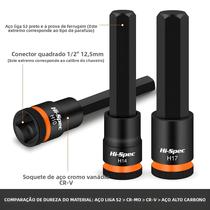 Conjunto De Soquetes Cromados Hi-Spec De 1/2 Polegada Com Bits Hexagonais Allen H4-H17 Para Reparos