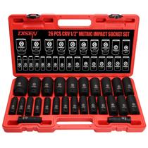 Conjunto de soquetes de impacto DISEN 26 unidades com unidade de 1/2" de 10 a 36 mm com armazenamento