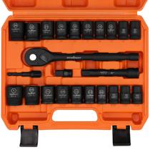 Conjunto de soquetes HORUSDY 1/2 Drive Shallow Impact 24 peças Conjunto de soquetes HORUSDY 1/2 Drive Shallow Impact 24 peças