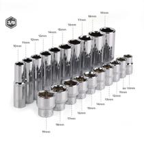Conjunto De Soquetes Longos De 3/8 Polegadas CRV 10-19mm Com Adaptador Para Chave De Torque E