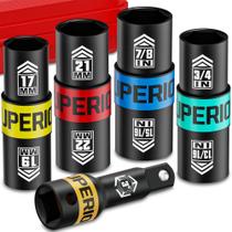 Conjunto de soquetes Lug Nut Impact Aiourx 1/2 Drive, 5 soquetes com barra Conjunto de soquetes Lug Nut Impact Aiourx 1/2 Drive, 5 soquetes com barra