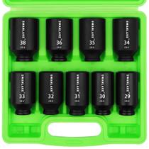 Conjunto de soquetes SWANLAKE, 9 peças, 1/2, fuso de impacto métrico, porca de eixo Conjunto de soquetes SWANLAKE, 9 peças, 1/2, fuso de impacto métrico, porca de eixo