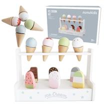 Conjunto de sorvete nunukids, brinquedo de sorvete de madeira para crianças, 10 unidades