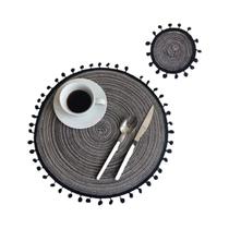 Conjunto De Sousplat E Porta-Copos Redondos Vintage Boho De Juta Com Pompons Para Pratos Quentes