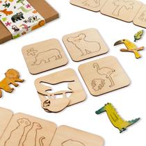 Conjunto de Stencils de Madeira Nakleo 20 Peças 9,5 x 9,5 cm para Crianças
