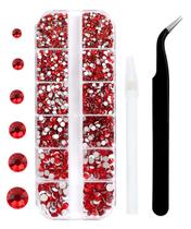 Conjunto de strass GAVIYE 3792 peças com encosto plano vermelho para unhas, arte e artesanato