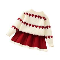 Conjunto De Suéter De Manga Longa Em Forma De Coração Estilo Ocidental Para Meninas, Top Tricotado E