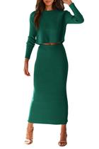 Conjunto de Suéter de Punto de Canalé para Mujer PRETTYGARDEN 2 Peças Verde Escuro G