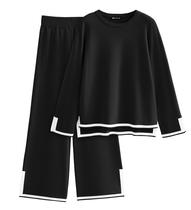 Conjunto de Suéter de Punto para Mujer PRETTYGARDEN Manga Longa Calça Pantalona Larga Tamanho S