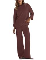 Conjunto de suéter feminino IQSQSQ, manga comprida, camisa de malha, calças largas Conjunto de suéter feminino IQSQSQ, manga comprida, camisa de malha, calças largas