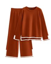 Conjunto de Suéter Feminino PRETTYGARDEN Caramelo em Tricô Grosso Tamanho G