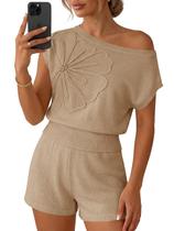 Conjunto de suéter feminino Saodimallsu com 2 peças, floral sem ombro