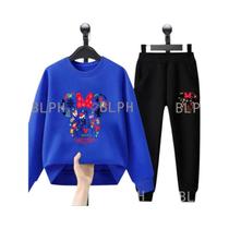 Conjunto De Suéter Infantil Disney Azul Quente E Fashionável Para Outono E Inverno Com Gola Redonda