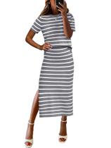 Conjunto de suéter listrado feminino Outfit ANRABESS 2025, verão Conjunto de suéter listrado feminino Outfit ANRABESS 2025, verão