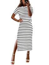 Conjunto de suéter listrado feminino Outfit ANRABESS 2025, verão Conjunto de suéter listrado feminino Outfit ANRABESS 2025, verão