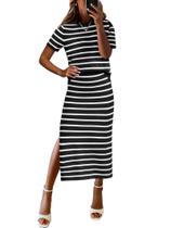 Conjunto de suéter listrado Outfit ANRABESS feminino preto branco