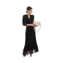 Conjunto De Suéter Tricotado Slim Fit Para Mulheres No Inverno, 2 Peças, Saia Longa De Renda Casual
