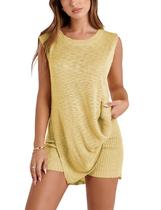 Conjunto de suéteres de malha de verão Outfit SeekMe para mulheres, 2 peças, amarelo