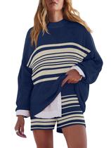 Conjunto de suéteres LAMISSCHE listrado de grandes dimensões para mulheres Navy S