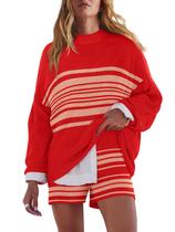 Conjunto de suéteres LAMISSCHE, roupa feminina grande listrada de 2 peças