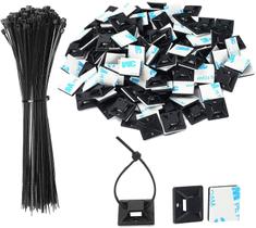 Conjunto de suportes autoadesivos Cable Tie Zip SeuyeugX Black x100