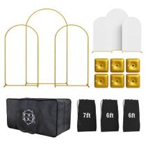 Conjunto de suportes Backdrop Arch GravityGoods com capas brancas de 3 arcos