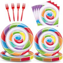 Conjunto de suprimentos de festa Candyland para 24 convidados com design de pirulito
