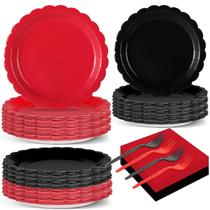 Conjunto de suprimentos de festa gisgfim vermelho e preto para 50 convidados Conjunto de suprimentos de festa gisgfim vermelho e preto para 50 convidados