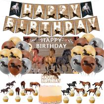 Conjunto de suprimentos de festa Horse Birthday com capa de balão Banner