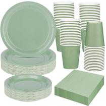 Conjunto de suprimentos de festa TWOWYHI 200 unidades para 50 convidados, verde sálvia Conjunto de suprimentos de festa TWOWYHI 200 unidades para 50 convidados, verde sálvia