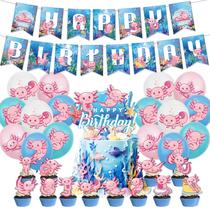 Conjunto de suprimentos para festas de aniversário para Axolotl City com banner e chapéu