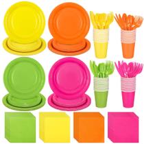 Conjunto de suprimentos para festas Durony Neon, pratos de papel, 350 unidades, 50 convidados Conjunto de suprimentos para festas Durony Neon, pratos de papel, 350 unidades, 50 convidados