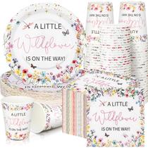 Conjunto de suprimentos para festas Hushee Wildflower Baby Shower 200 unidades