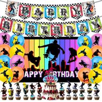 Conjunto de suprimentos para festas, skate, aniversário com banner e balões