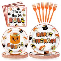 Conjunto de suprimentos para festas, sushi, descartável para aniversário, 96 unidades para crianças Conjunto de suprimentos para festas, sushi, descartável para aniversário, 96 unidades para crianças