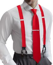 Conjunto de suspensórios e gravatas Barry.Wang unissex vermelho ajustável