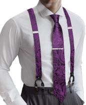 Conjunto de suspensórios masculino Barry.Wang, elástico tipo Y com gravata Conjunto de suspensórios masculino Barry.Wang, elástico tipo Y com gravata