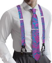 Conjunto de suspensórios masculino Barry.Wang, elástico tipo Y com gravata