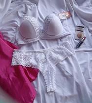 Conjunto de Sutiã com bojo e calcinha fio duplo Lingerie com Renda Moda Íntima