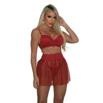 Conjunto de Sutiã com Bojo e Saia Fatal Vermelho - Sensual e Elegante Conjunto de Sutiã com Bojo e Saia Fatal Vermelho - Sensual e Elegante