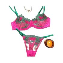 Conjunto De Sutiã Com Bordado Floral E Tule Transparente, Lingerie Sexy Para Encontros, Festas E