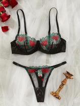 Conjunto De Sutiã Com Bordado Floral E Tule Transparente, Lingerie Sexy Para Encontros, Festas E