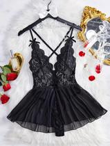Conjunto de Sutiã e Body Transparente de Renda - Push Up Sexy Conjunto de Sutiã e Body Transparente de Renda - Push Up Sexy