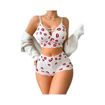 Conjunto De Sutiã E Calcinha Feminino Com Estampa De Lábios Sexy, Sem Forro, Sem Fio, Copas Finas,