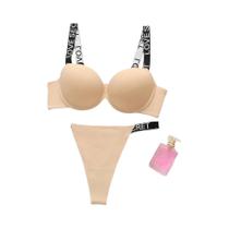 Conjunto De Sutiã E Calcinha Feminino De Duas Peças Com Alça De Letras Brilhantes Sexy - Estilo