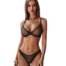 Conjunto de sutiã e calcinha Varsbaby See Through Sheer Mesh Black Conjunto de sutiã e calcinha Varsbaby See Through Sheer Mesh Black