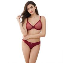 Conjunto de sutiã e calcinha Varsbaby See Through Sheer Mesh Red 40C